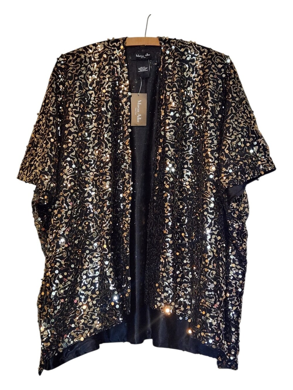 NEW Marcus Adler Black and Gold Sequin Open-Front Tunic One Size